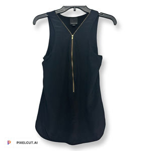 Trouve Womens Silk Tank Top Black Sleeveless V Neck Round Hem Zip Front S New